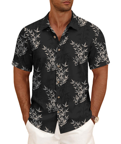HOTCURBODO Linen Blend Shirts for Men Casual Short Sleeve Button Down Shirt Cool Summer Beach Wedding Vacation Tops