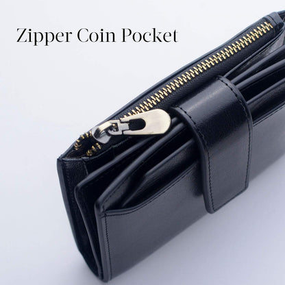 HOTBveyzi Small Leather Wallet for Women, RFID Bifold with ID Window | Holds 11 cards, a pull-out ID sleeve, zippered coin pocket & bill slot — fits crossbody bags and keeps everything organized