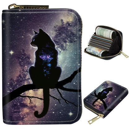HOTCute Credit Card Holder with Zipper, Crow Skull RFID-Blocking Card Case Small Wallet for Women Men, Multi-slot Card Organizer Case Travel Accordion Wallet
