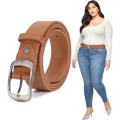 HOTJASGOOD Plus Size Women Leather Belt Black Casual Waist Belt for Jeans Pants with Metal Pin Buckle