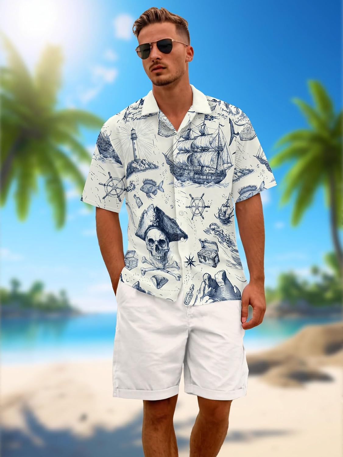 HOTDFZ Funny Hawaiian Shirts for Men Summer Beach Short Sleeve Button Down Shirt Theme Party Shirt