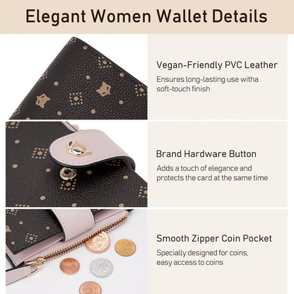 HOTFOXLOVER Small Wallet for Women RFID Blocking Leather Bifold Zipper Pocket Wallet Credit Card Holder with ID Window & Gift Box
