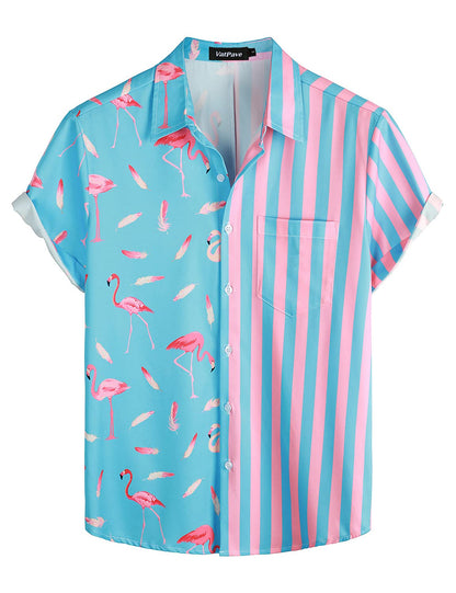HOTVATPAVE Mens Hawaiian Flamingo Shirt Casual Tropical Summer Beach Shirts | Animal Print, Button Down Short Sleeve, Stylish, Untucked, Vacation, Floral, Cruise, Date, Party, Rave, Concert, Pocket