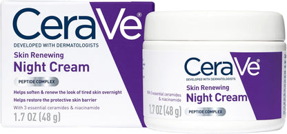 HOTCeraVe Skin Renewing Night Cream, Peptide Complex, Hyaluronic Acid & Ceramide Moisturizer for Face, 1.7 Ounce