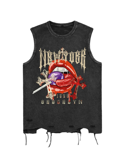 HOTVerdusa Men's Graphic Tees Y2k Grunge Hippie Tee Distressed Summer Shirt Sreetwear Sleeveless Tank Top
