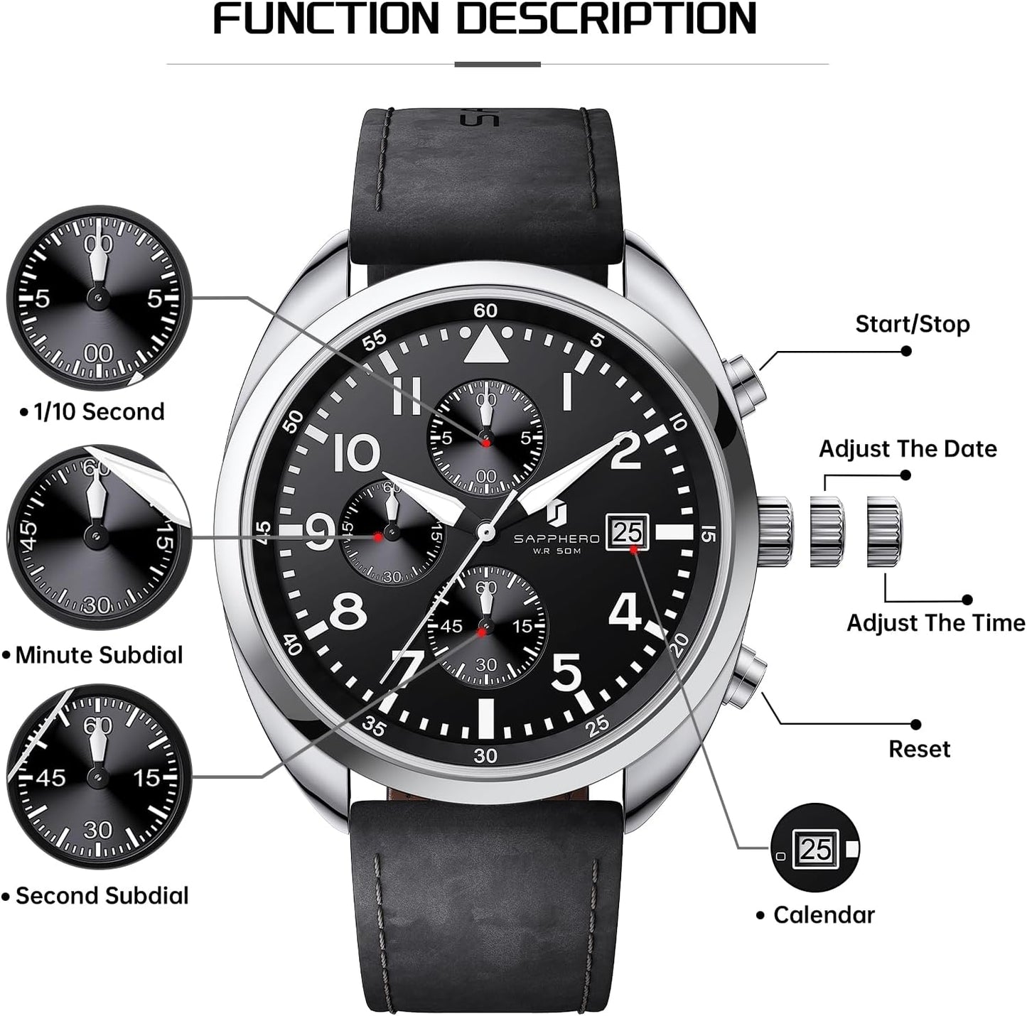 HOTSAPPHERO Mens Watch 50M Waterproof Luminous Quartz Analog Watches with Date Display Casual Stylish Work Business Classic Silicone Strap Men's Wrist Watches Elegant Gifts for Men