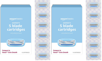 HOTAmazon Basics 5-Blade Razor Handle for Women, Includes 12 Cartridges and Shower Hanger, 14 Piece Set, Blue