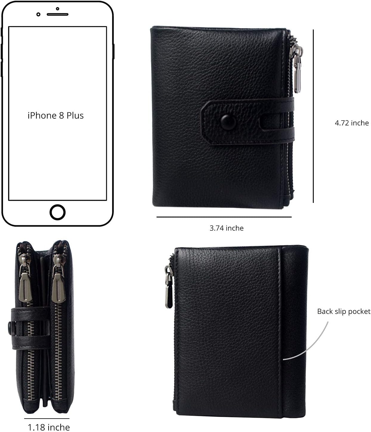 HOTBveyzi Small Soft Leather Wallet for Women RFID Blocking Ladies Card Holder with Double Zipper Pocket