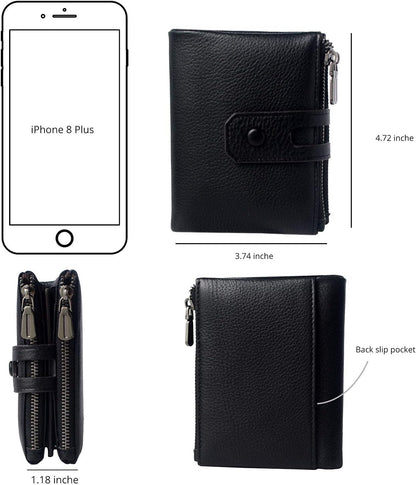 HOTBveyzi Small Soft Leather Wallet for Women RFID Blocking Ladies Card Holder with Double Zipper Pocket