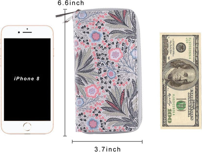 HOTDouble Zipper Wallet for Woman Clutch Purse with Cell Phone Holder for Smartphone/Card/Coin/Cash