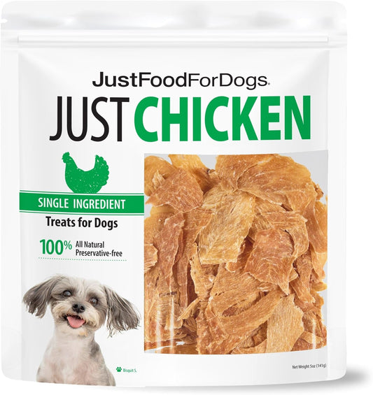 HOTJust Food for Dogs Single Ingredient Healthy Dog Treats and Dog Snacks, Jerky Treats, Human Grade, Preservative and Grain Free, Rawhide Free Chews, Low Calorie Treat - Chicken Breast, 5 oz