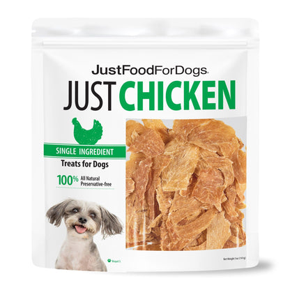 HOTJust Food for Dogs Single Ingredient Healthy Dog Treats and Dog Snacks, Jerky Treats, Human Grade, Preservative and Grain Free, Rawhide Free Chews, Low Calorie Treat - Chicken Breast, 5 oz