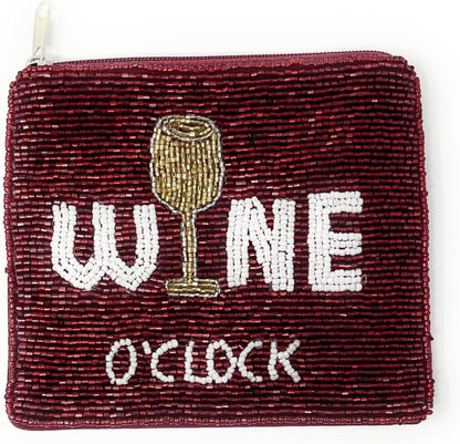 HOTWine O'Clock Coin Purse Pouch, Beaded Pouch, Birthday Gifts, Small Wallets, Gift Card Pouch, Wine Lover Must Have, Small Pouch