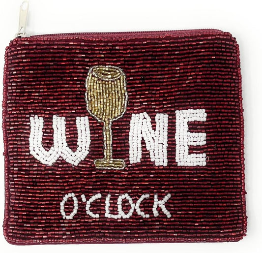 HOTWine O'Clock Coin Purse Pouch, Beaded Pouch, Birthday Gifts, Small Wallets, Gift Card Pouch, Wine Lover Must Have, Small Pouch