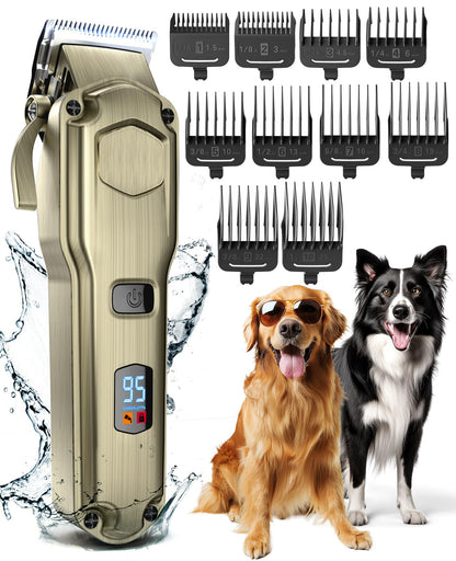 HOToneisall Dog Clippers for Grooming Thick Heavy Coats | Low Noise,Rechargeable Cordless,Detachable Stainless Steel Blade,IPX7 Waterproof,10 Guide Combs,for Thick/Double/Curly Hair