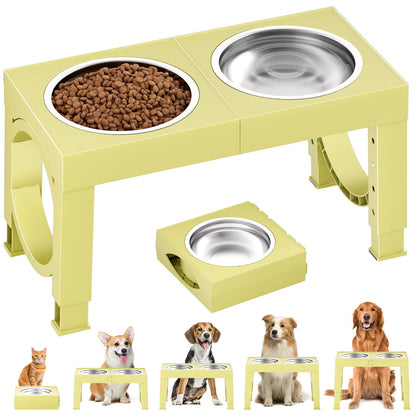 HOTXIAZ Elevated Dog Bowls Large Breed Raised Dogs Bowl Stand Large/Medium Sized Dog Stainless Steel Food Water Bowl Stands 5 Heights Adjustable 9/11/12/14in Black Pet Feeder Dish Station