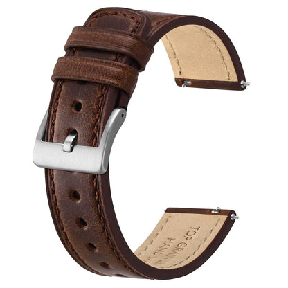HOTBISONSTRAP Leather Watch Straps, Classic Oil Waxed Leather, Quick Release Replacement Band for Men and Women, Band Width 18mm 20mm 22mm