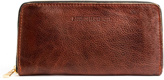 HOTPortland Leather Goods Women's Accordion Zip Wallet – Handcrafted in Durable, Full-Grain Leather – 8 Card Slots & Secure Zippered Pocket – Nutmeg