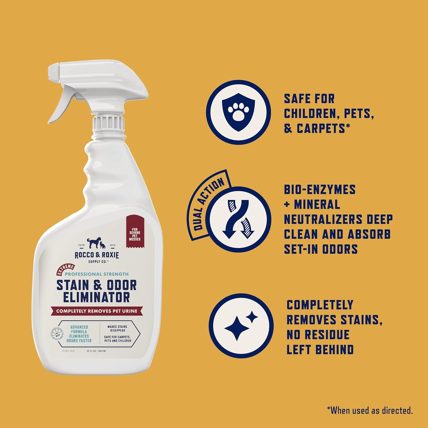HOTRocco & Roxie Extreme Stain & Odor Eliminator for Strong Odor, Pet Urine Enzyme Cleaner Destroyer, Stain Remover, Dog Poop and Cat Pee, Enzymatic Carpet Cleaner Spray for Home, Puppy Potty Training