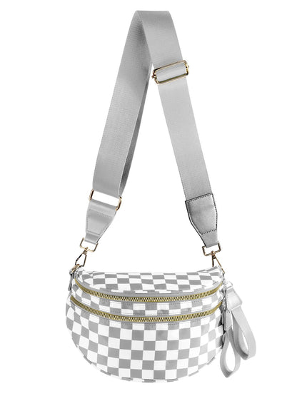 HOTBlack and White Checkered Crossbody Bag Bum Bag for Women,Spacious Checkered Purse Fanny Packs Belt Bag