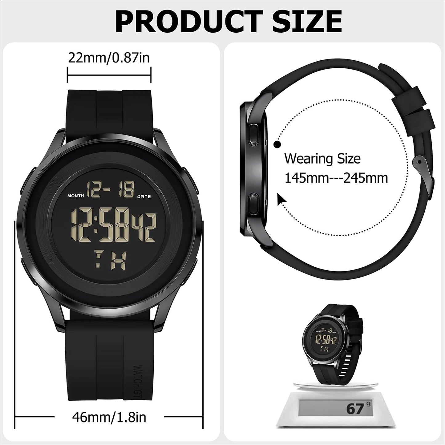 HOTCOSSINIGE Mens Digital Waterproof Military Watch for Men Black Dive Tactical Sports Minimalist Ultra-Thin Wrist Watch