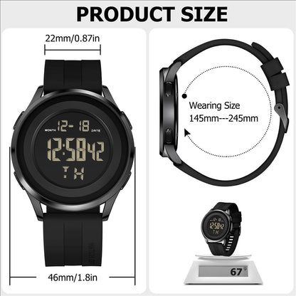 HOTCOSSINIGE Mens Digital Waterproof Military Watch for Men Black Dive Tactical Sports Minimalist Ultra-Thin Wrist Watch