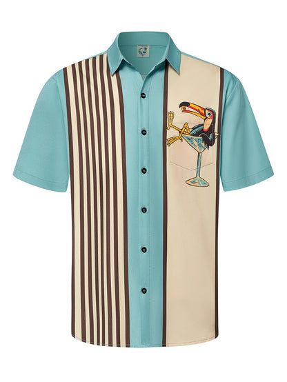 HOTHardaddy Men's Vintage Bowling Shirt Short Sleeve Button Down Hawaiian Summer Beach Printed Casual Shirts