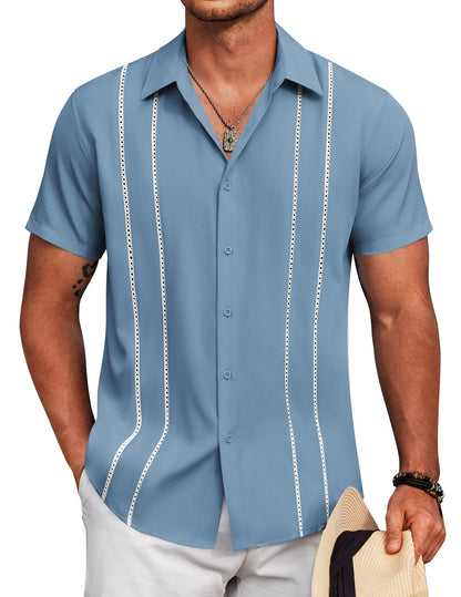 HOTCOOFANDY Mens Cuban Guayabera Shirt Short Sleeve Button Down Shirts Summer Beach Vacation Shirts
