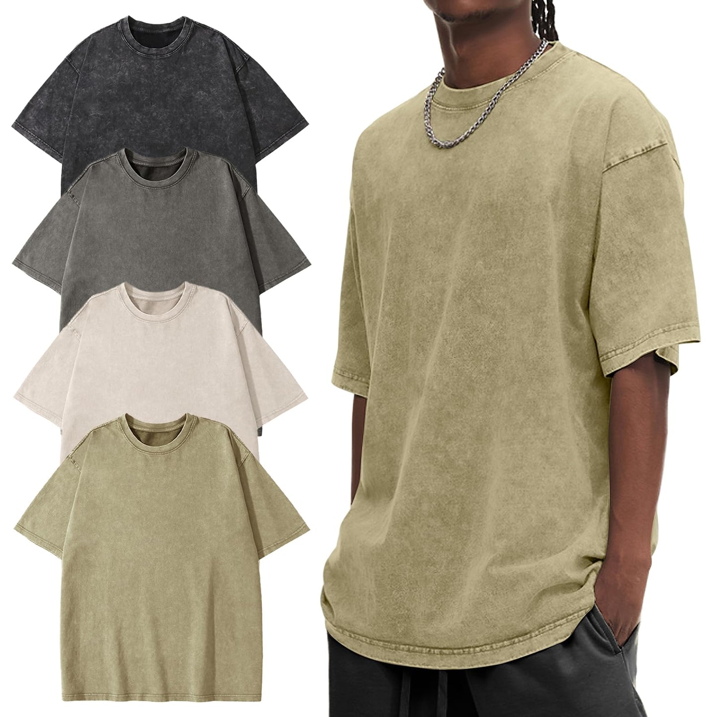 HOTEiscntd Mens Oversized T-Shirts Heavyweight Cotton Vintage Unisex Baggy Tee