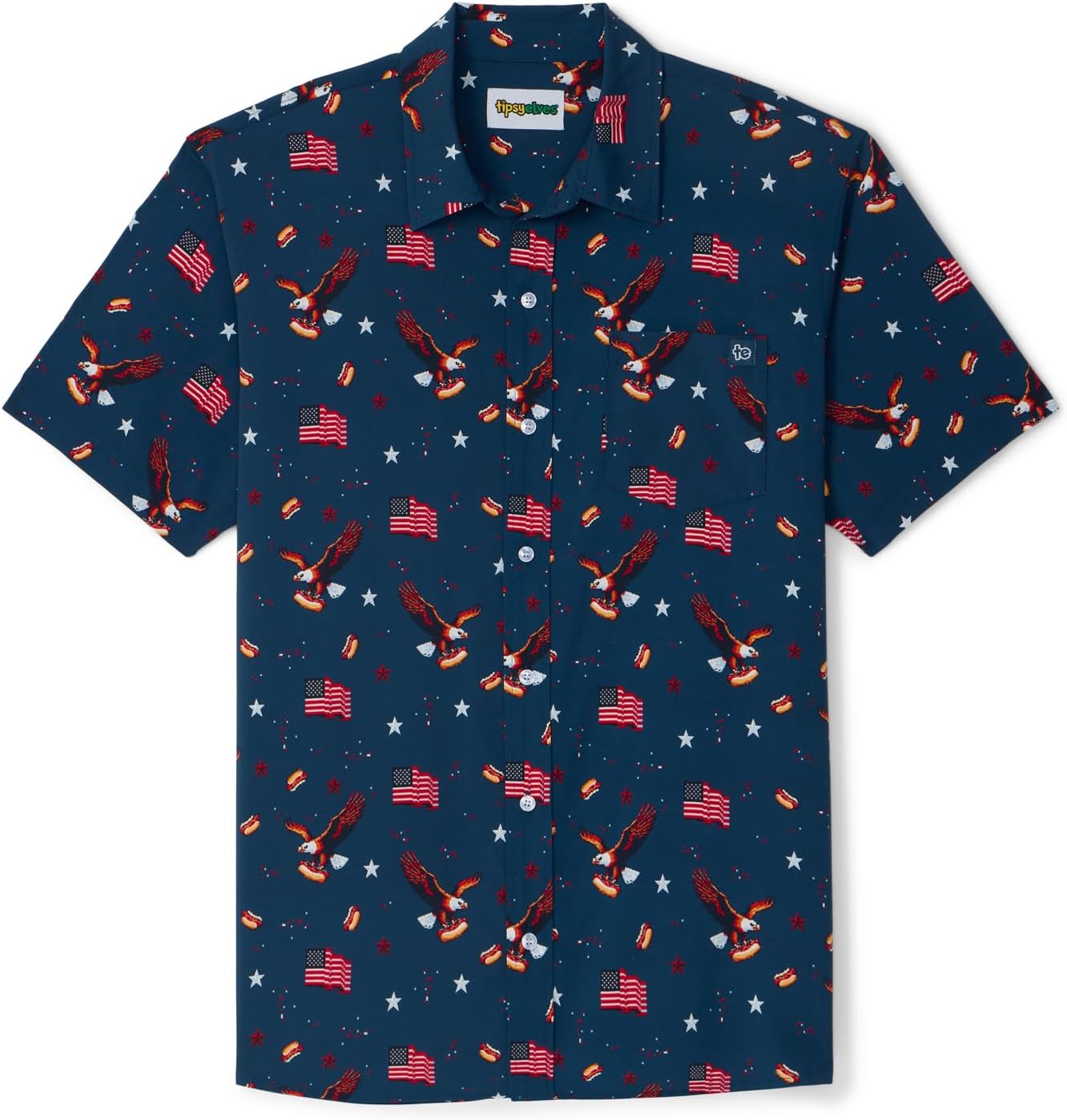 HOTTipsy Elves Patriotic Shirts for Men - USA Short Sleeve Button Up American Flag Shirts for Men for 4th of July