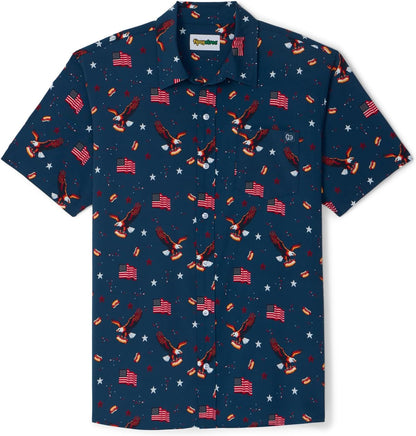 HOTTipsy Elves Patriotic Shirts for Men - USA Short Sleeve Button Up American Flag Shirts for Men for 4th of July