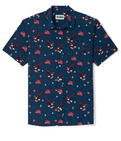 HOTTipsy Elves Patriotic Shirts for Men - USA Short Sleeve Button Up American Flag Shirts for Men for 4th of July