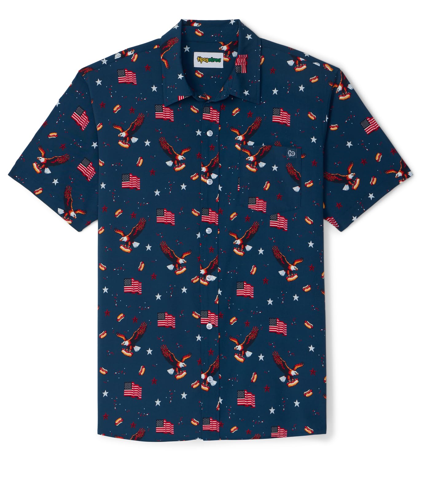HOTTipsy Elves Patriotic Shirts for Men - USA Short Sleeve Button Up American Flag Shirts for Men for 4th of July