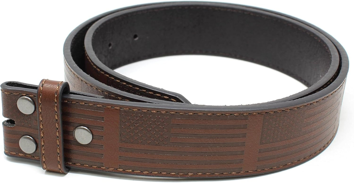 HOTBC Belts Leather Belt Strap with American Flag Embossed Pattern 1.5" Wide with Snaps - USA Patriotic Stars and Stripes