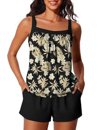 HOTSummer Mae Blouson Womens Tankini Swimsuits Tummy Control Bathing | Modest tankini with adjustable straps,built-in brief,swim shorts with pockets,plus for beach,pool,vacation