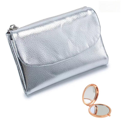 HOTUnisex Pebble Leather Wallet, Multicolor Genuine Leather Short Wallets for Women & Men, Small Full Grain Coin Purse with Credit Card Holder for Coins and Cards (#12)