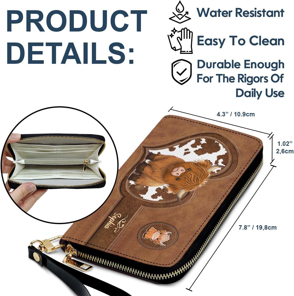 HOTCute Highland Cow - Personalized Highland Cow Leather Long Wallet, Personalized Wallet for Women Girls Christmas Birthday Gifts for Lovers
