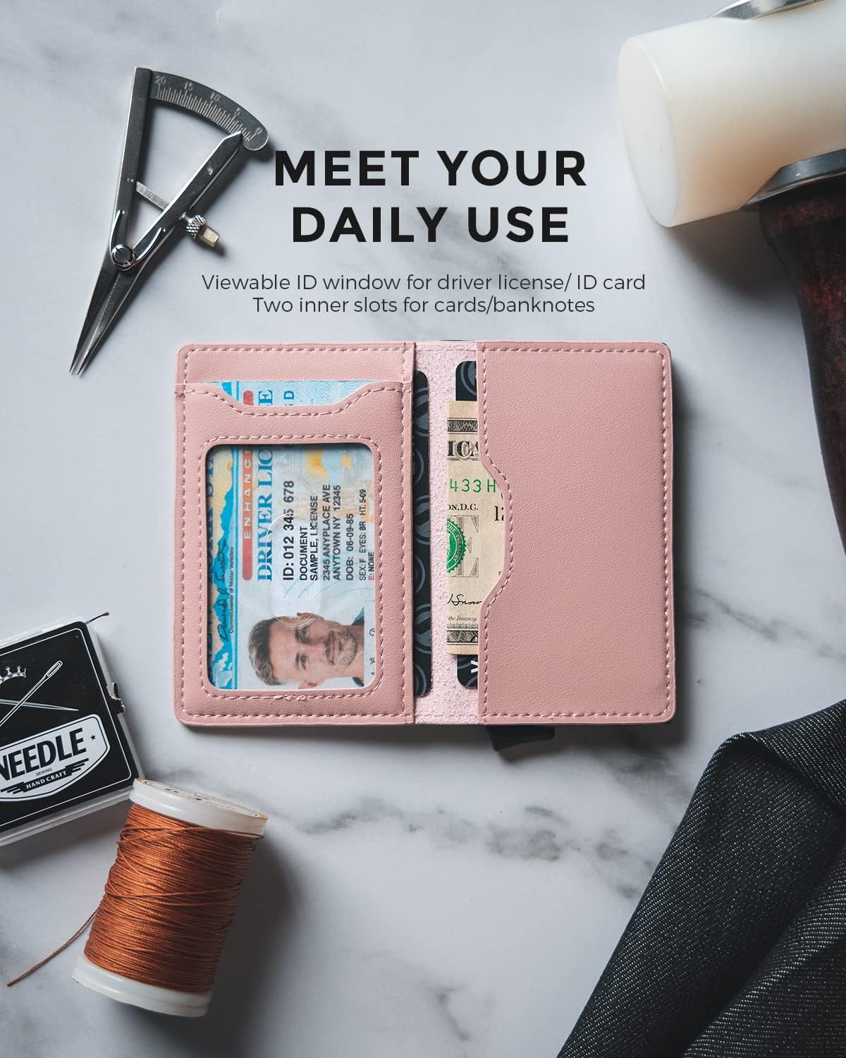 HOTVULKIT Slim Pop up Wallet for Women Minimalist Credit Card Holder with Leather Slots Men's Bifold RFID Blocking Metal Wallets