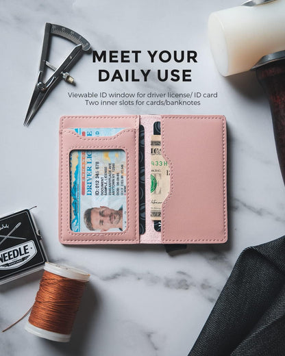 HOTVULKIT Slim Pop up Wallet for Women Minimalist Credit Card Holder with Leather Slots Men's Bifold RFID Blocking Metal Wallets