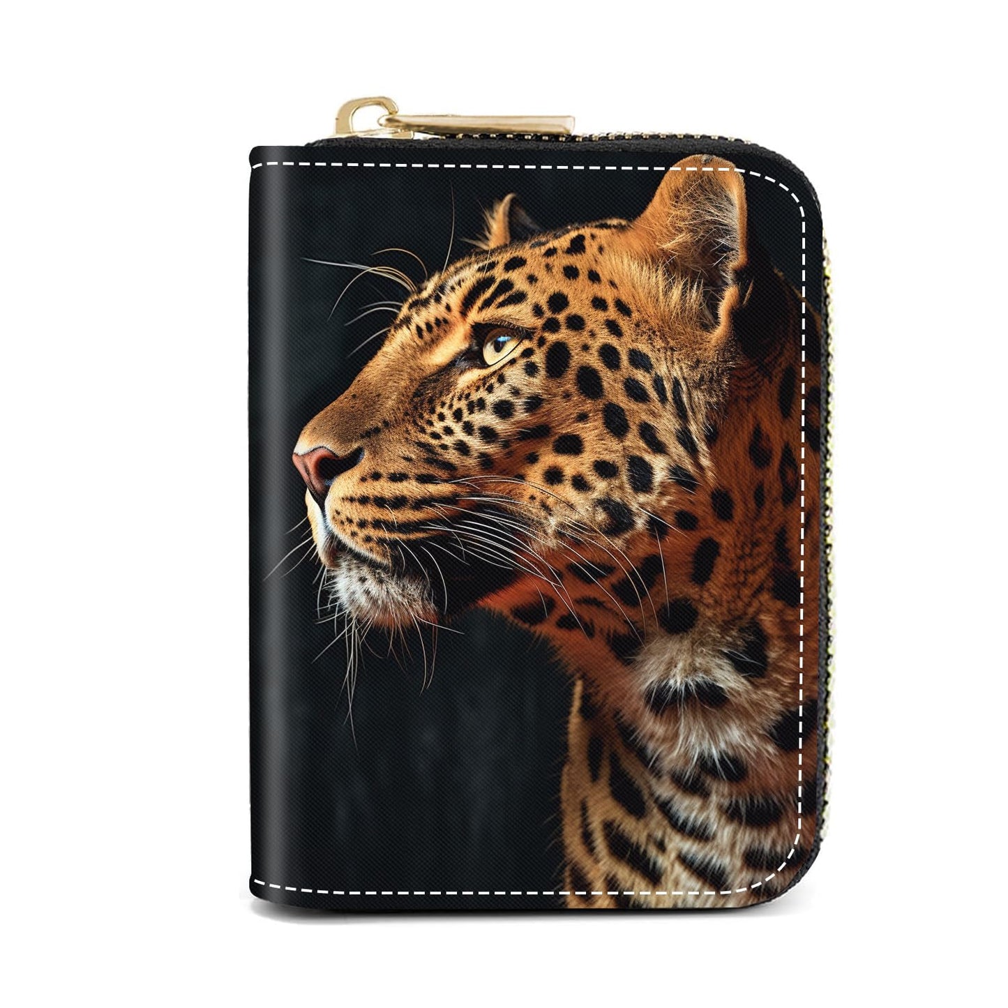 HOTCredit Card Holder Wallets for Women, Slim Leather Card Holder Wallet, Credit Card Wallet Organizer, Pocket Business Card Case with Zipper, Elephants and Flowers Under the Moon