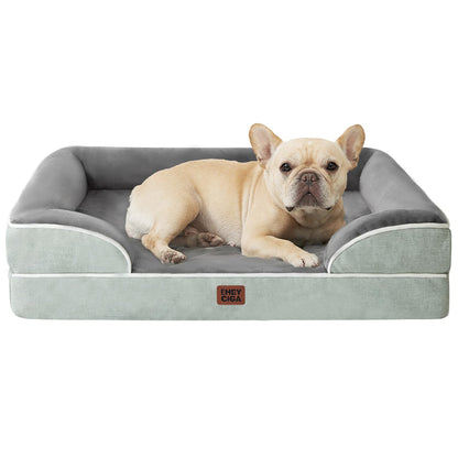 HOTEHEYCIGA Orthopedic Dog Beds for Extra Large Dogs 44x32Inch, Polyurethane Foam XL Pet Bed with Sides, Non-Slip and Egg-Crate Foam Big Dog Couch Bed with Washable Removable Cover, Grey