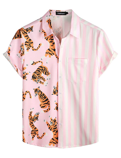 HOTVATPAVE Mens Hawaiian Flamingo Shirt Casual Tropical Summer Beach Shirts | Animal Print, Button Down Short Sleeve, Stylish, Untucked, Vacation, Floral, Cruise, Date, Party, Rave, Concert, Pocket