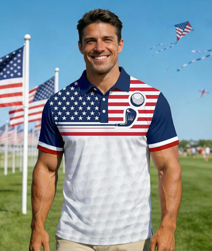 HOTV VALANCH Mens American Falg Polo Shirts Short Sleeve Performance Patriotic Shirt Funny Golf Shirt