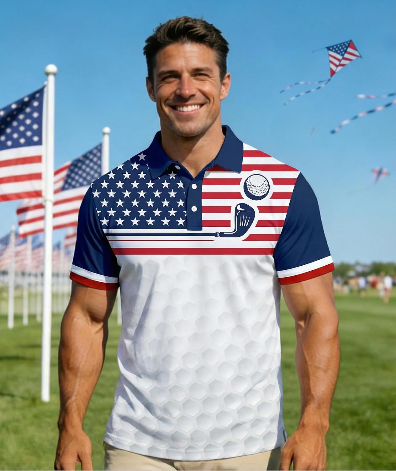 HOTV VALANCH Mens American Falg Polo Shirts Short Sleeve Performance Patriotic Shirt Funny Golf Shirt