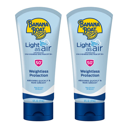 HOTBanana Boat Light As Air Sunscreen Lotion SPF 50 Twin Pack | Lightweight & Non-Greasy Lotion Sunscreen SPF 50, Sunblock, Oxybenzone Free, 6oz each