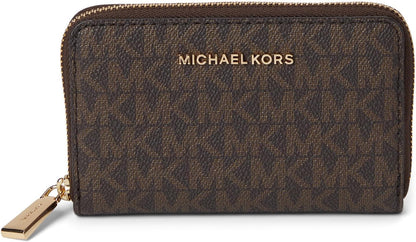 HOTMichael Kors Jet Set Small Zip Around Card Case, Gold-Tone Hardware/Brown/Acorn