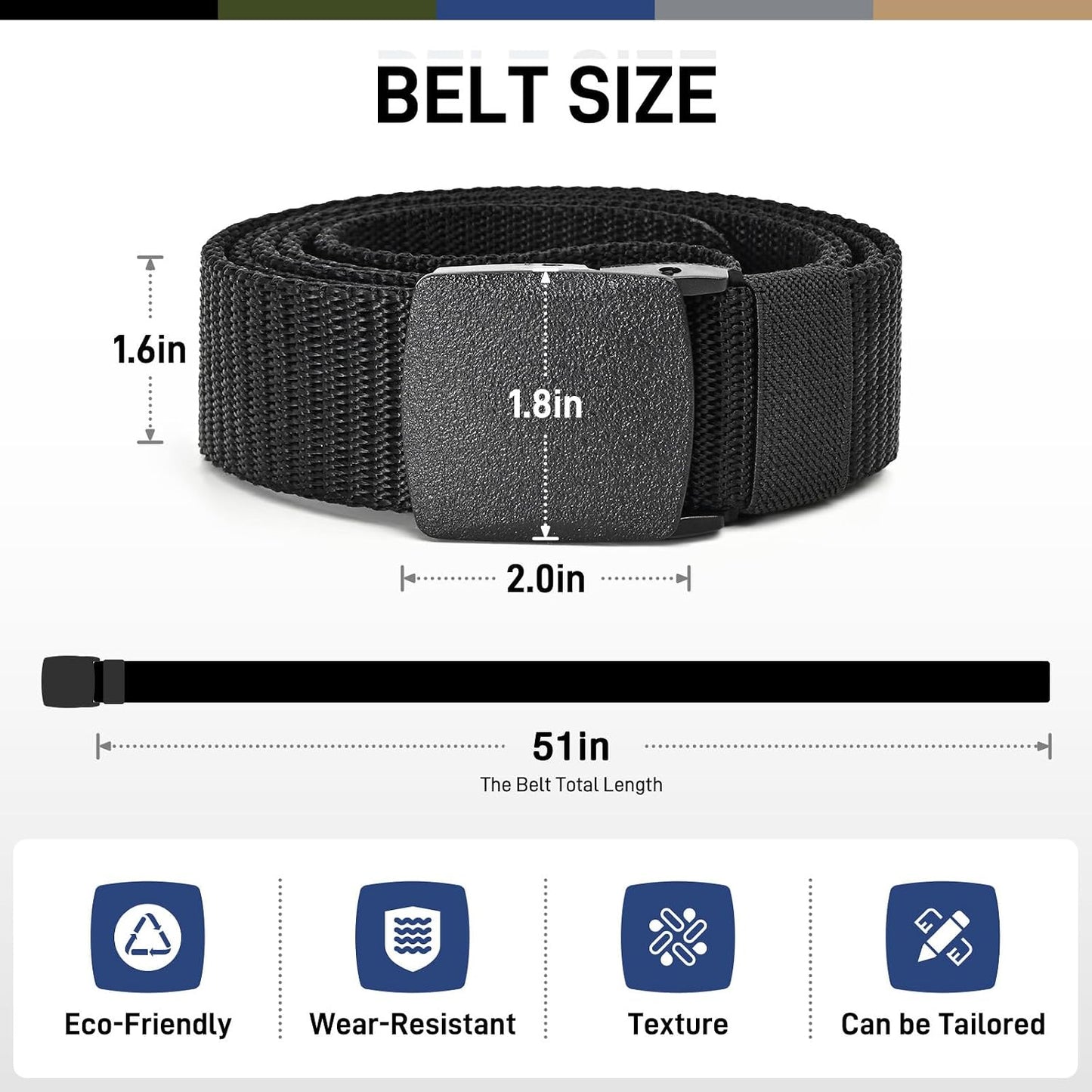 HOTUNGGJKB Tactical Men's Nylon Belts,5 Pack Mens Belts Casual，Military Canvas Outdoor Metal-free Belts