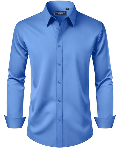 HOTAlimens & Gentle Men's Dress Shirt Regular Fit Stretch Stain Shield Long Sleeve Solid Business Wedding Button Down Shirts