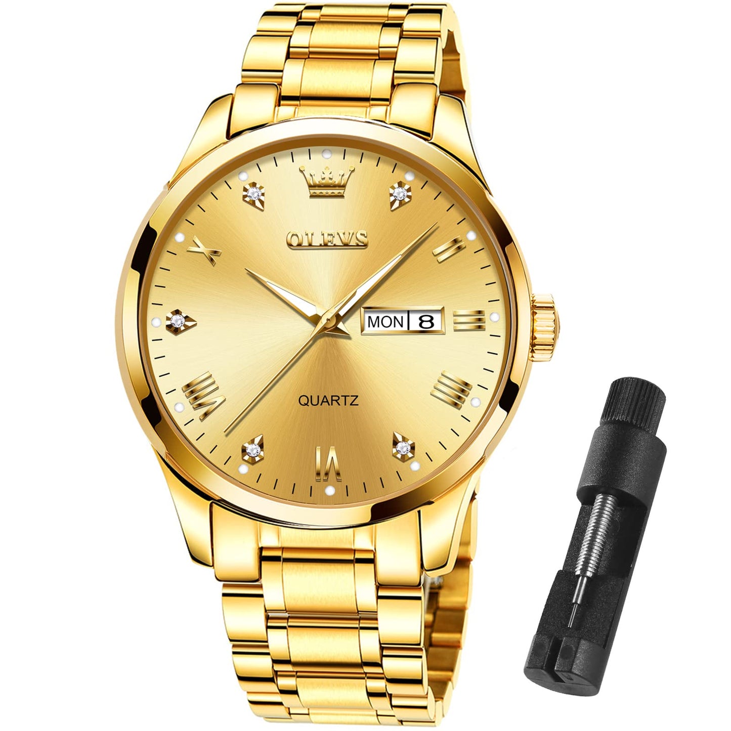 HOTOLEVS Mens Gold Watches Waterproof Stainless Steel Lightweight Watch with Date Classic Luxury Dress Watch for Men Gold White Blue Green Dial