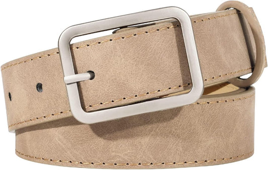 HOTXZQTIVE Women Suede Belts for Women Fashion Leather Belts With Silver Buckle Ladies Waist Belt For Jean Pant Dress